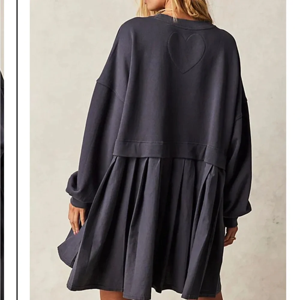 NWT Free People Eleonor Layered Oversized Boho Gray Sweatshirt Minidress - Picture 14 of 15